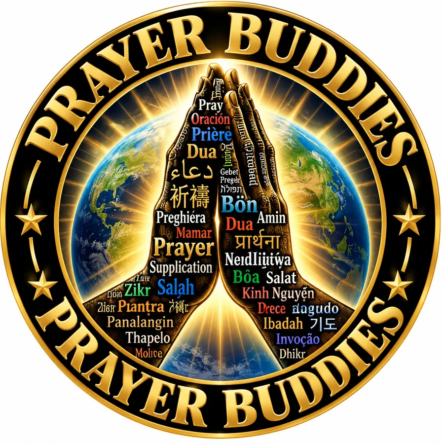 Prayer Buddies global unity praying hands typography emblem